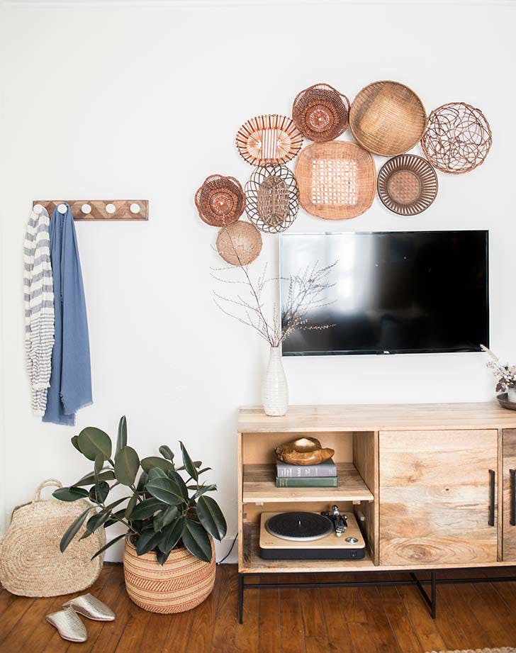 Wood paneling behind TV