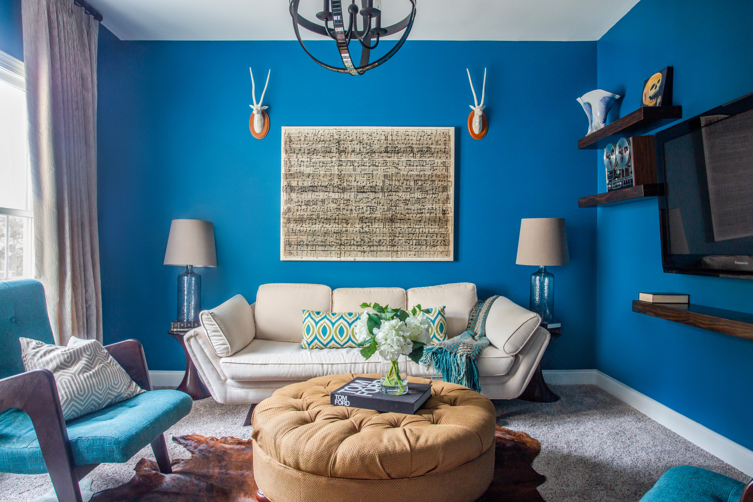 blue and white living room