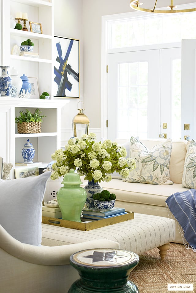 blue and gold living room