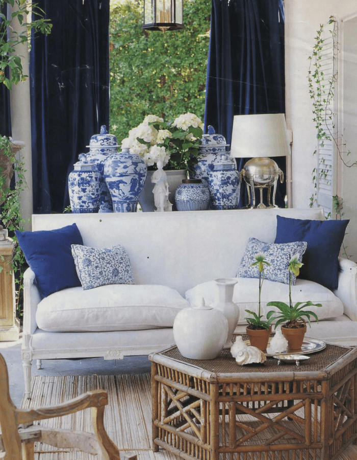blue and white living room