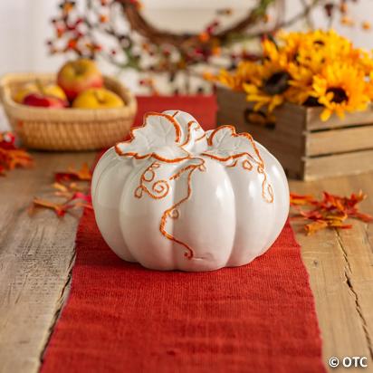 Illuminated ceramic pumpkin lanterns