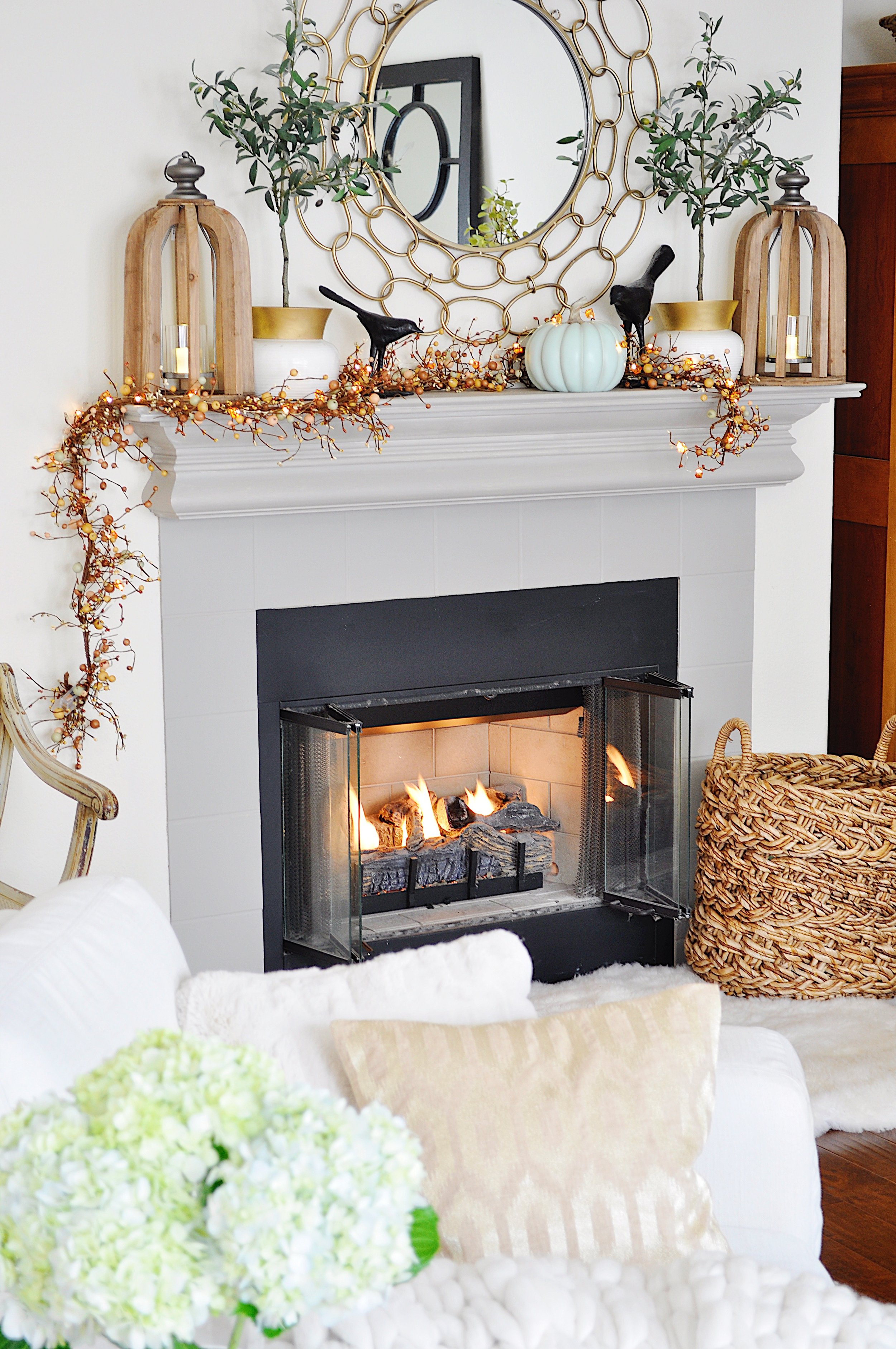 farmhouse fall fireplace decor