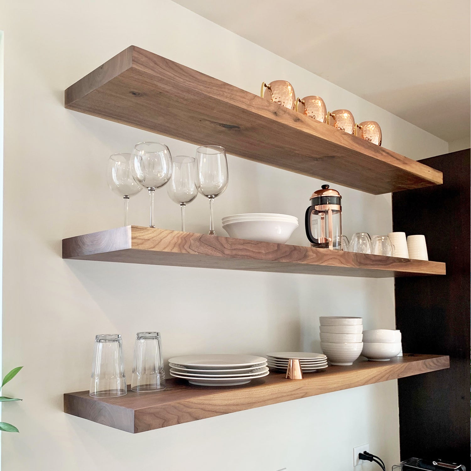 White floating shelves