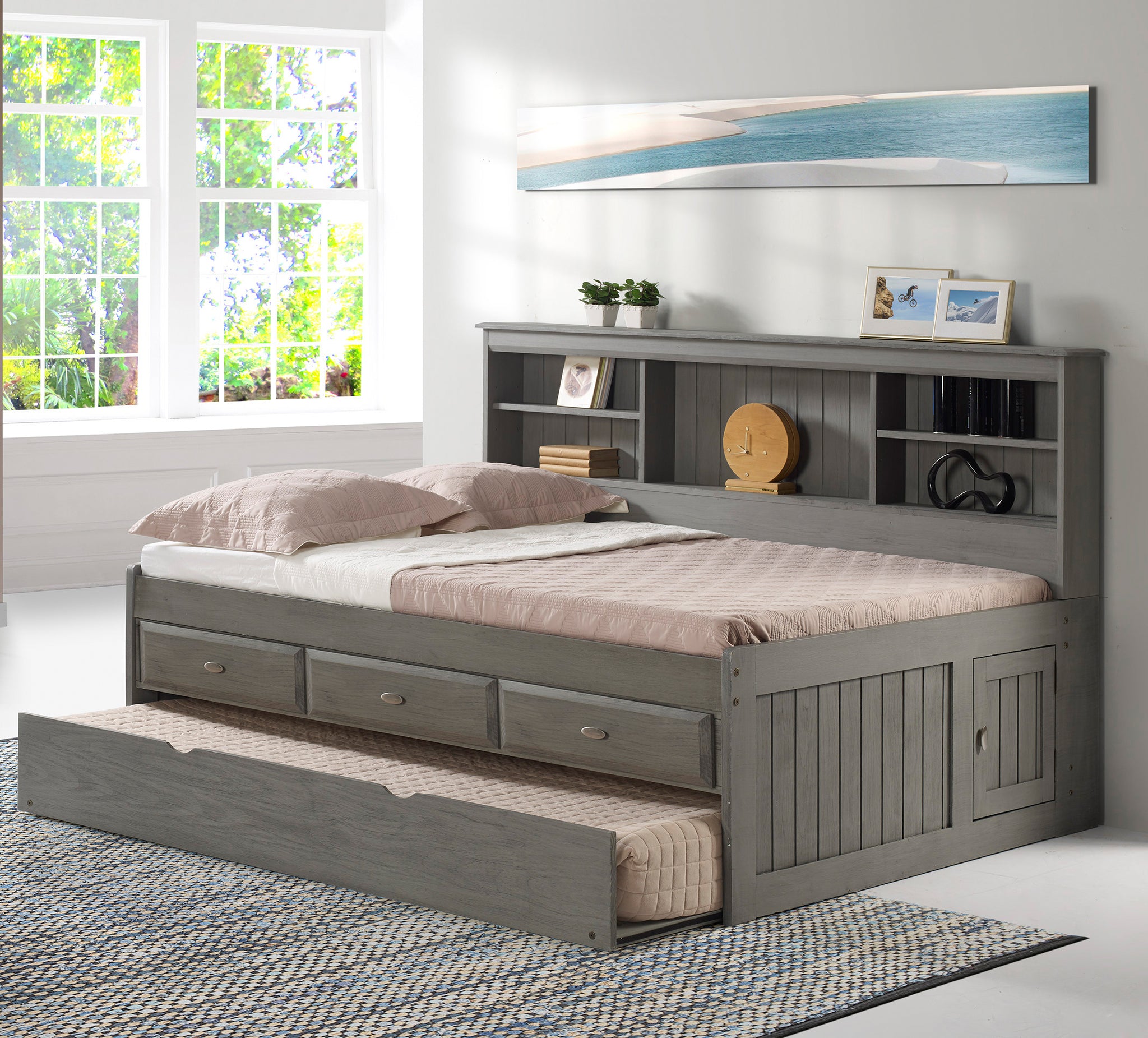 Full size bed frame with trundle
