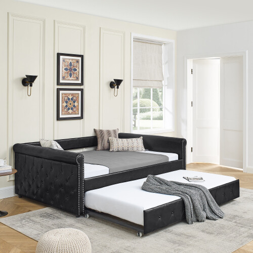Solid wood full size trundle bed