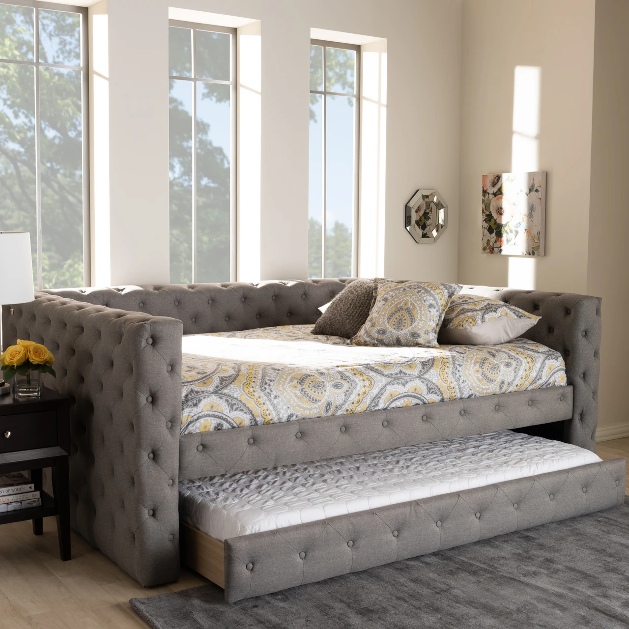 Full size trundle bed with LED lighting