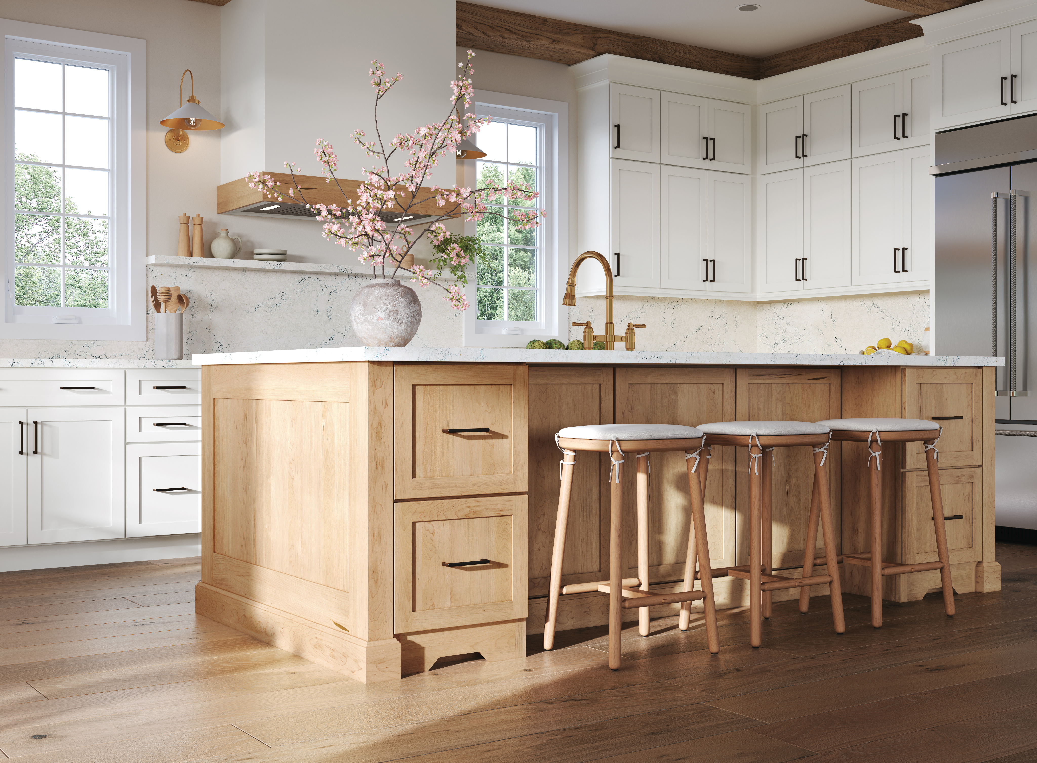 kitchen island with waterfall edge