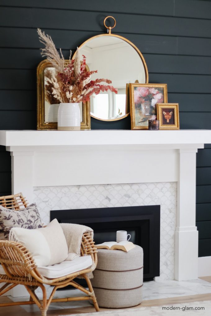 simple fall mantel decor
