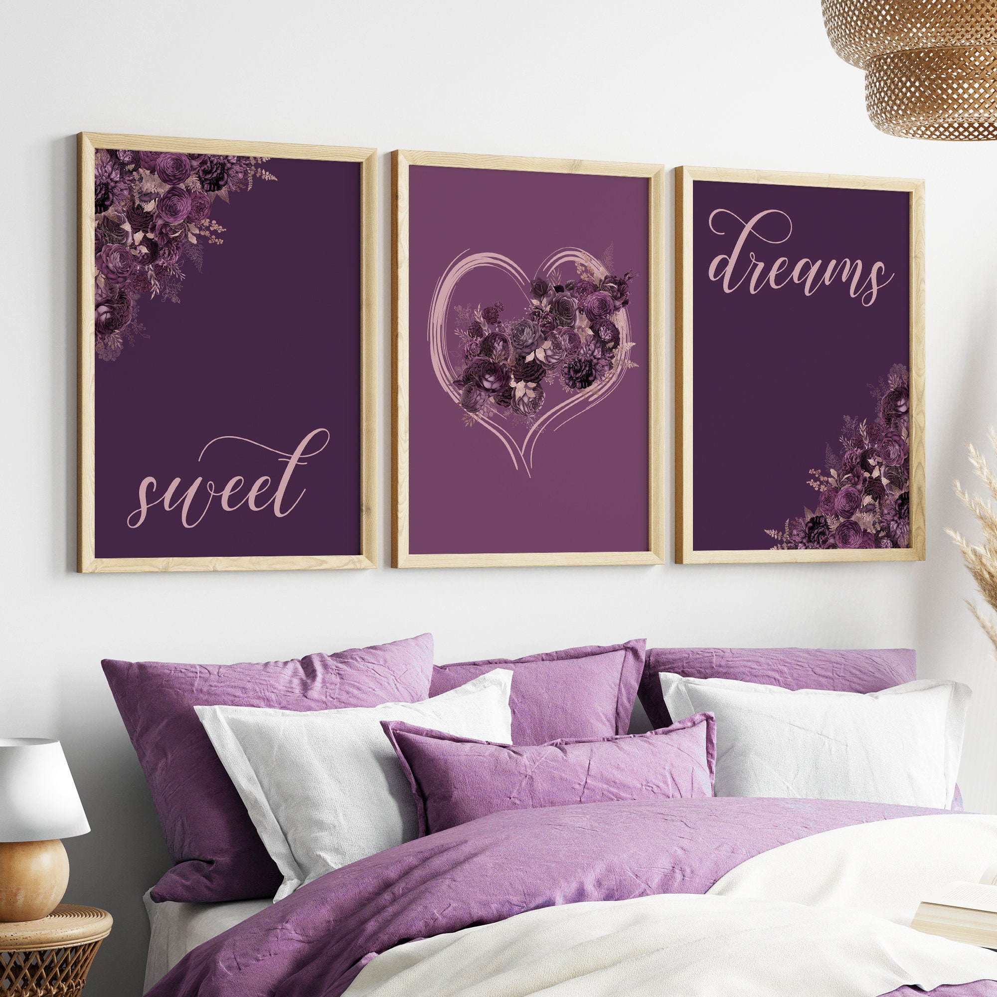 plum and grey bedroom