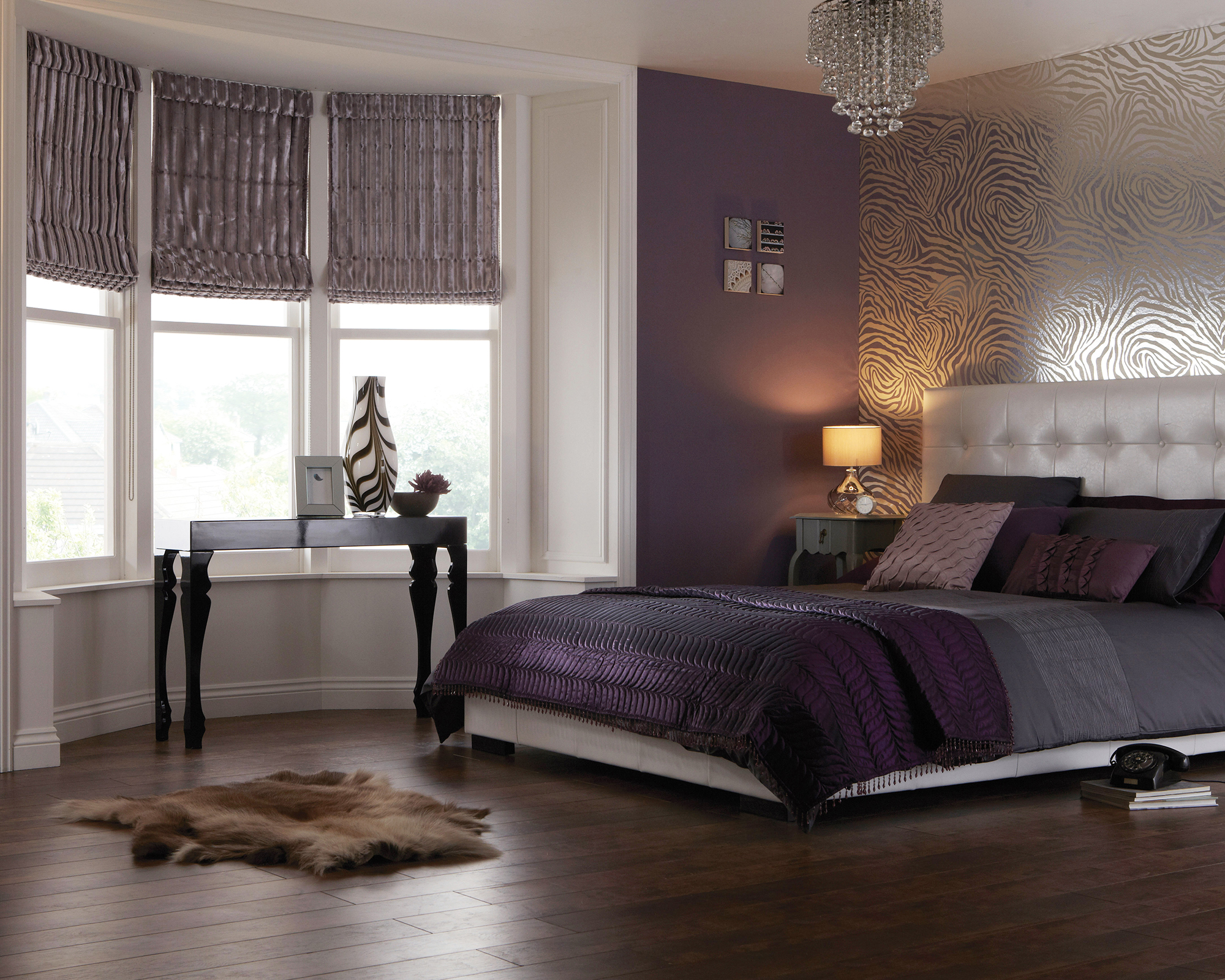 plum and gold bedroom